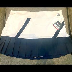 Fila White and Navy Contrast Pleated Skater Skirt